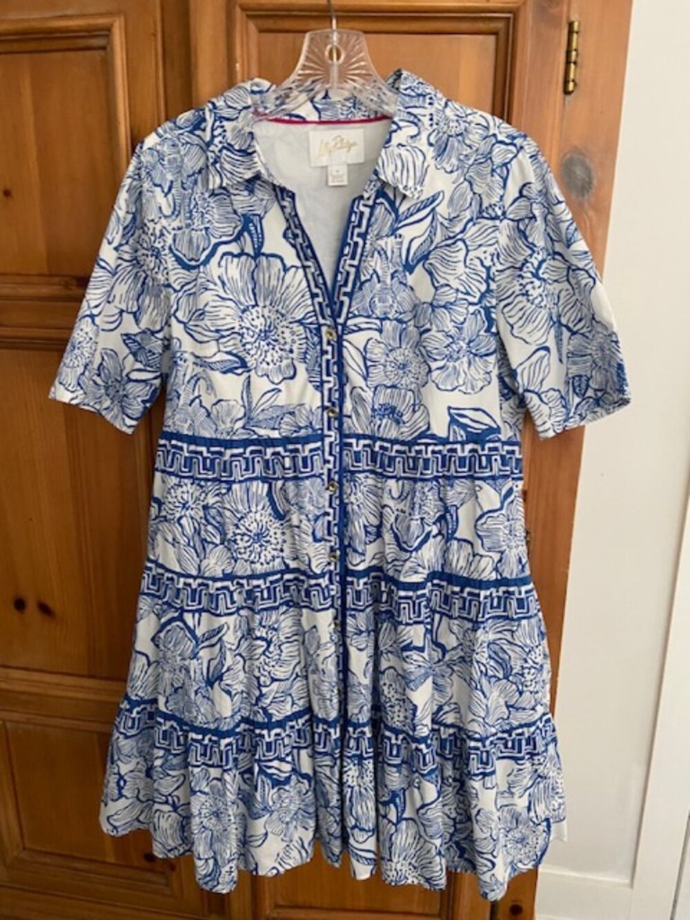 Lilly Pulitzer Blue and White Floral Collared Dress Size 4